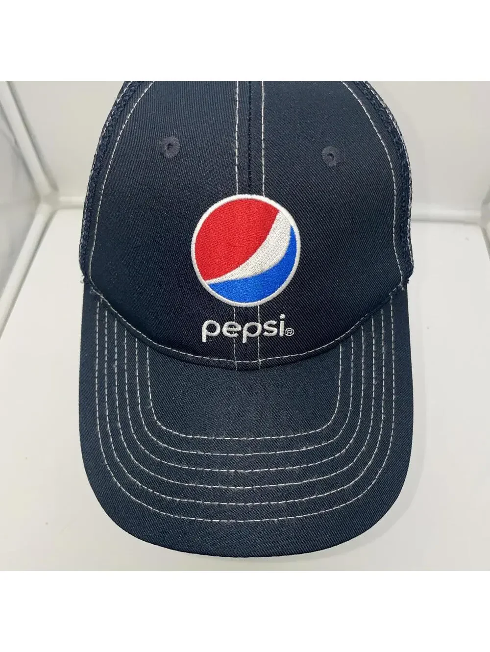 Pepsi Soda Navy Blue Mesh Snapback Trucker Hat Embroidered Logo G&G Outfitters